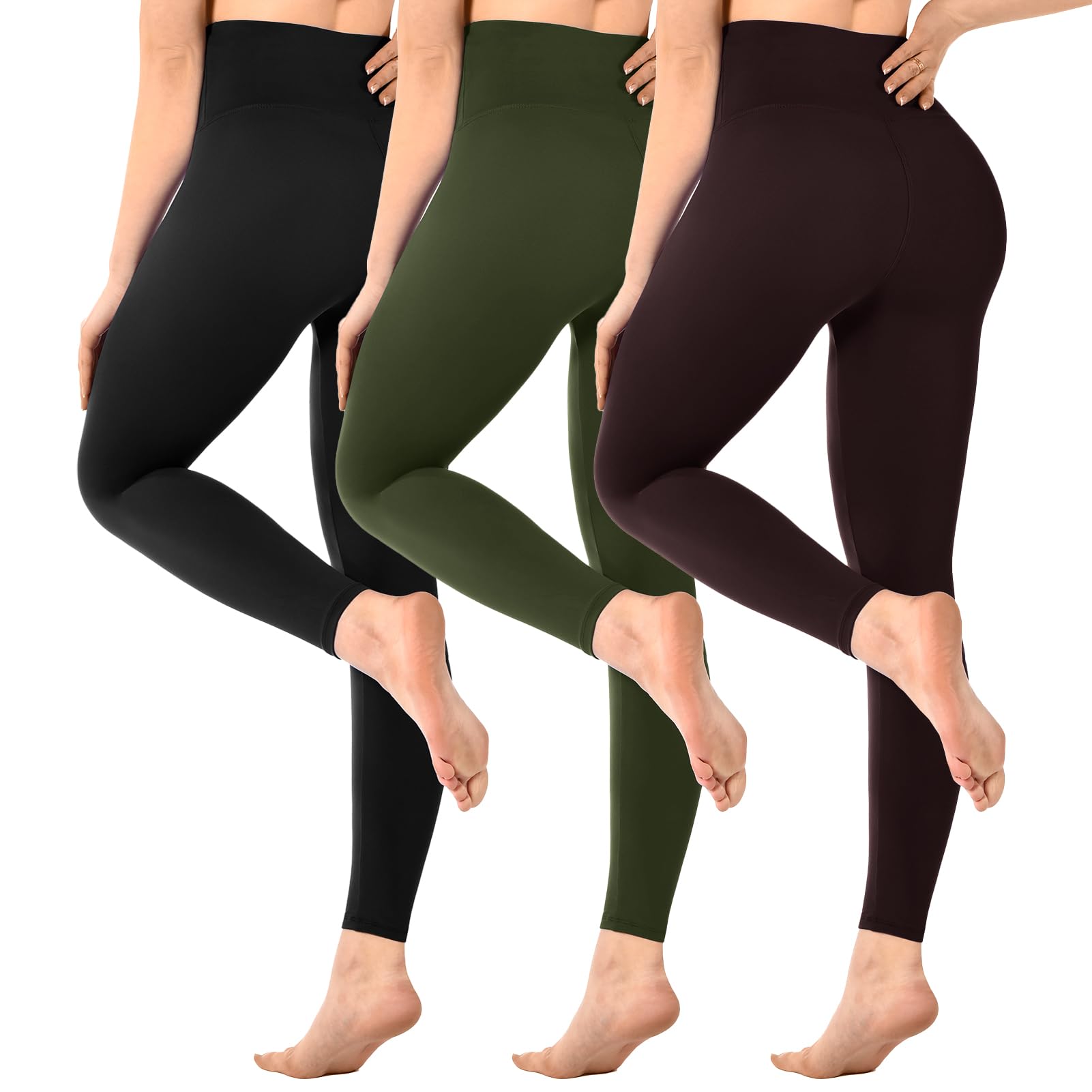 Sinophant - Leggings da donna, a vita alta, opachi, neri, per palestra, yoga, sport, confezione da 3