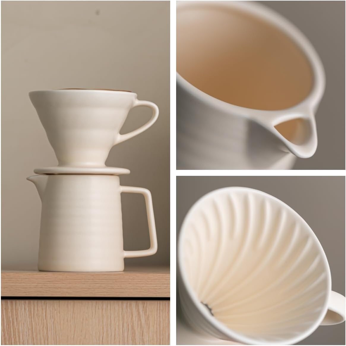 Pour Over Coffee Maker,Ceramic Coffee Maker With 40 pcs Paper Filter，15oz/450ml Pour Over Coffee Dripper (White, V02) image 3