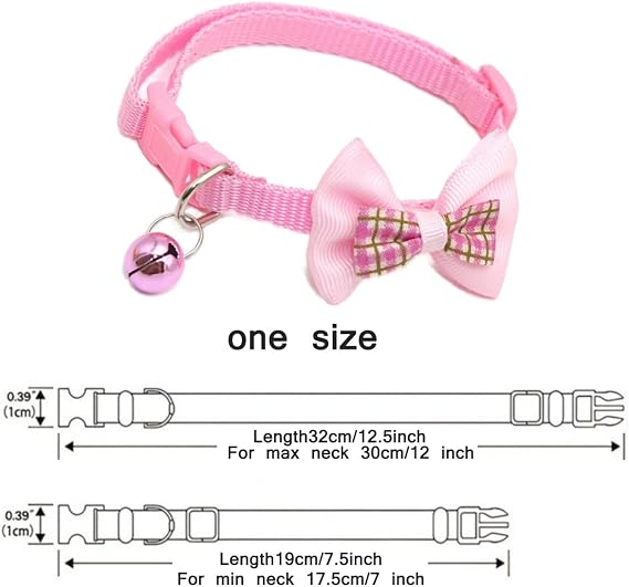 Yellow Extra Small Dog Collar with Bell, 2-Pack Cat Collar with Bell, Adjustable Bowtie Puppy Collar for XXS XSmall Girl Pets Female Kitten Yorkie Chihuahua X-Small, Neck 7-12 Inch