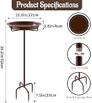 Bain d'oiseaux en métal pour le pot de bain d'oiseau extérieur, 36.2" Hauteur Freestanding Bird Feeders pour l'extérieur avec 4 Pongs Base Stake, Feeders Standing Birds for Yard Lawn Decor (Brown)