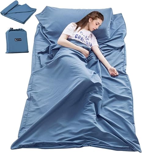Saco de dormir con forro de sábanas de viaje para hotel, sábanas de viaje para hotel, sábanas de viaje para hotel, saco de dormir compacto Azul,Azul