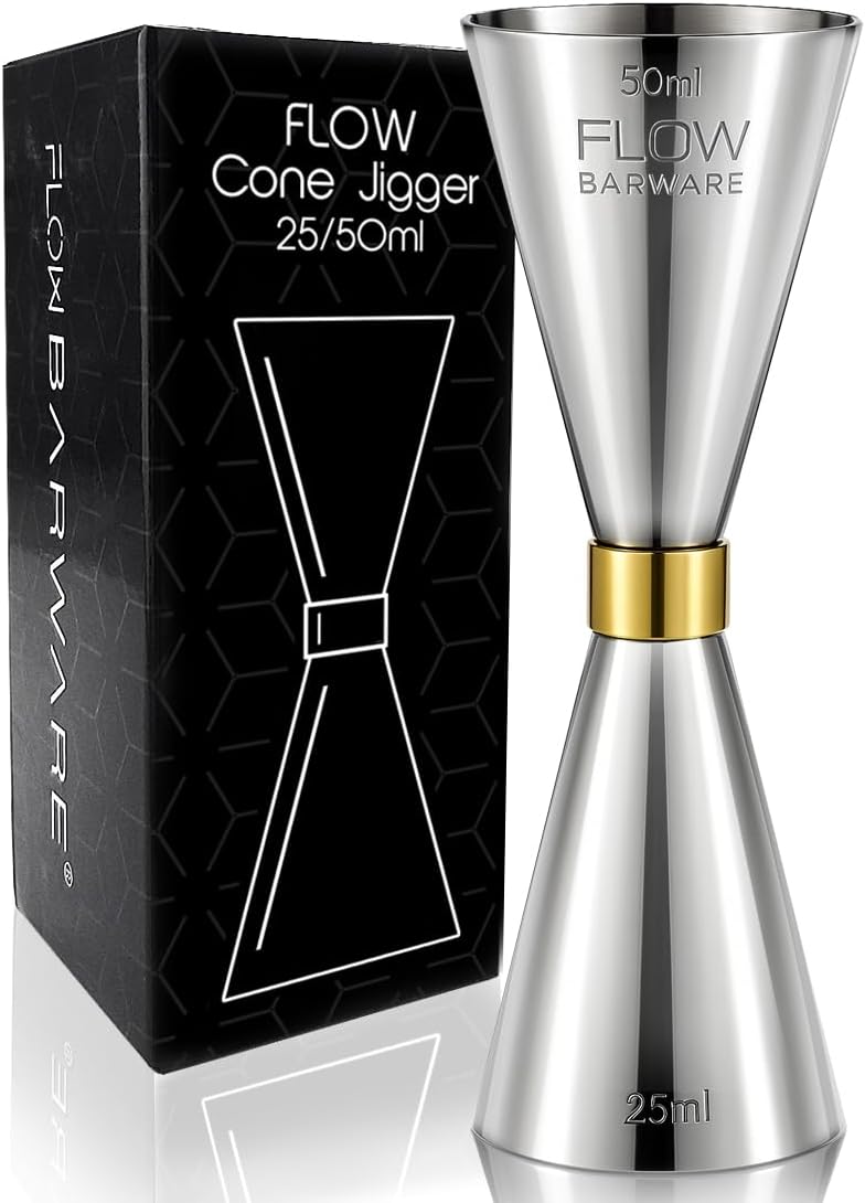 FLOW Barware Cone Spirit Measure, 10-in-1 Jigger | Shot Measure 25ml and 50ml with Inner Measurements for Cocktail, Whiskey, Alcohol Measure | Drinks Measures for Spirits