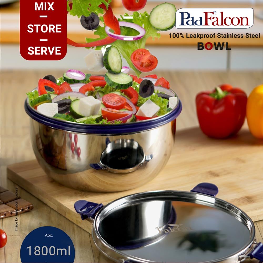 PDDFALCON Stainless Steel EcoNxt Bowl,100% Leakproof BIS Certified, Jindal Seal & Made in India Blue 1800ml and 2800ml (EcoNxt Small Bowl 1800ml) 3