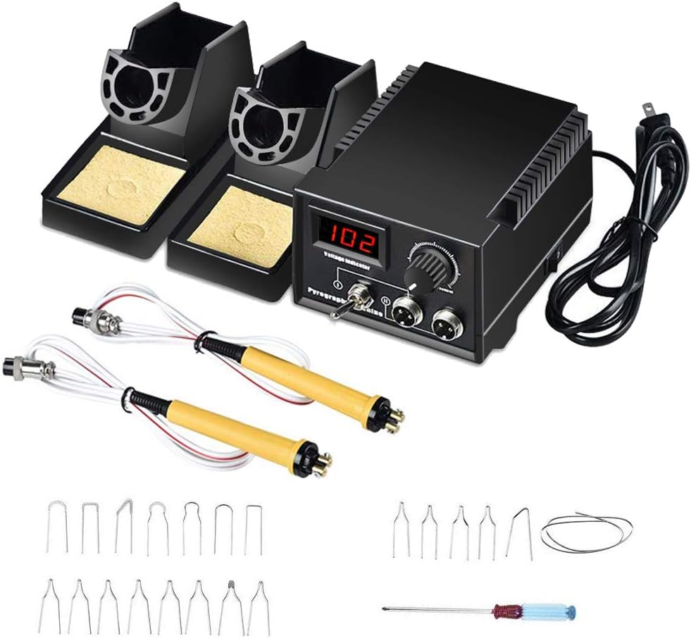 Wood Burning Kit, English Panel 60W Pyography Wood Burning Tool Kit Used As Wood Carving Engraver with 2 Wood Burning Stencil Pen 20pcs Pyrography Wire Tips for Wood Leather and Gourd (Dual Pen A)
