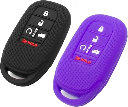 Silicone Key Fob Cover Fit for Honda Accord Civic CR-V HR-V Pilot Smart 5 Buttons | Car Accessories | Remote Key Protection Case - Black & Purple