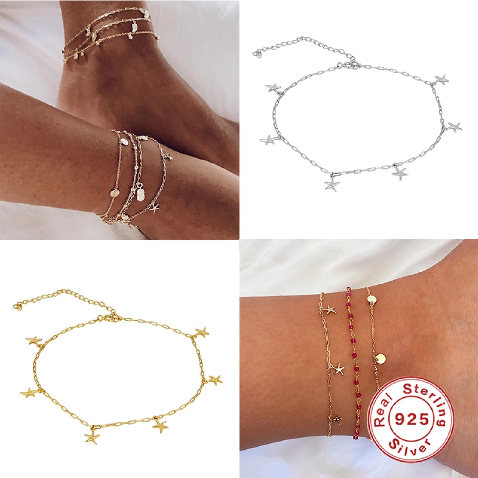 Cavigliere, cavigliera in Argento Sterling 925 per Donna Cavigliera con Catena a Forma di Piccola Stella Marina Bracciale alla Caviglia Regalo di gioielleria Femminile