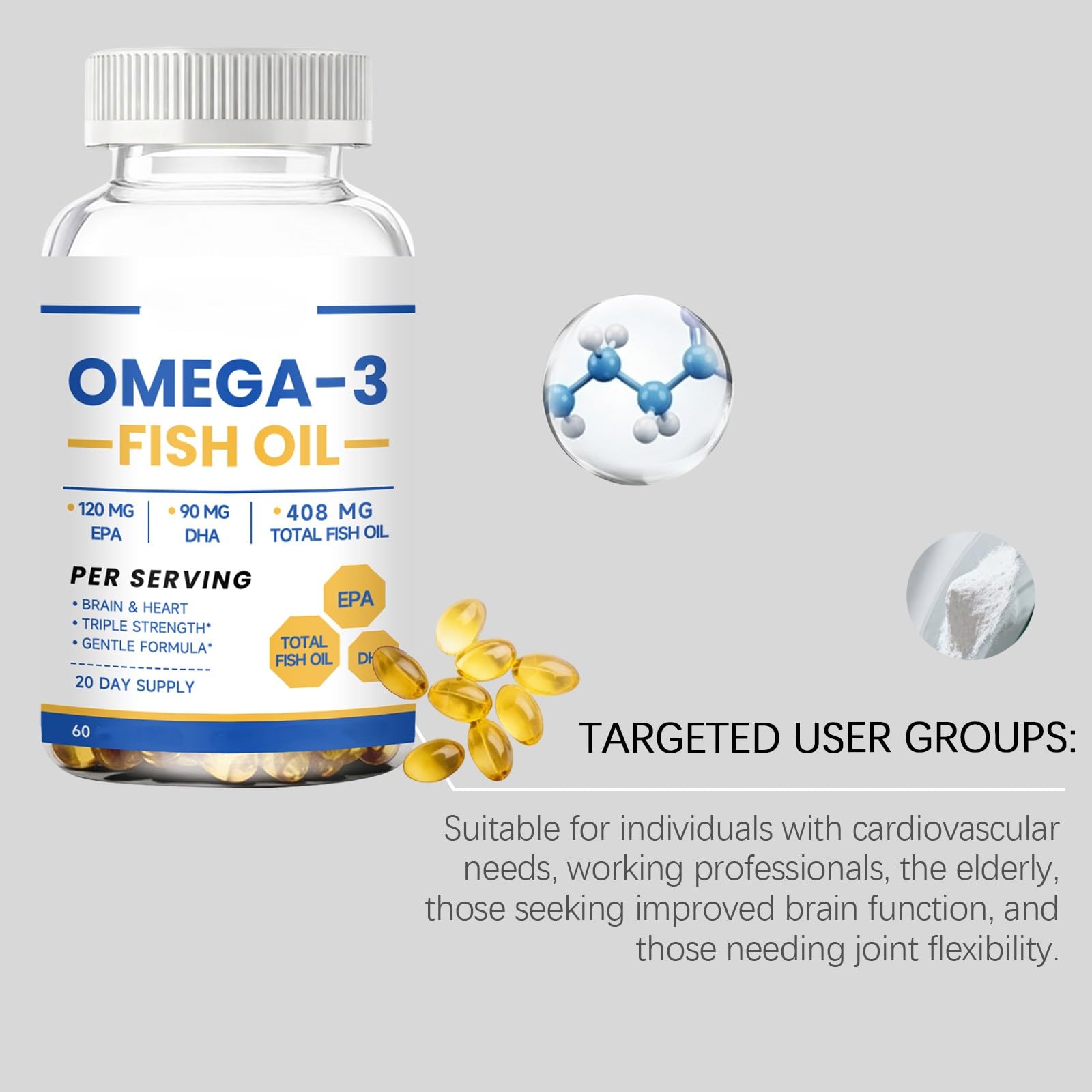 Olio di pesce Omega 3 408 MG| Acidi grassi EPA DHA | - per uomini e donne,3Pcs