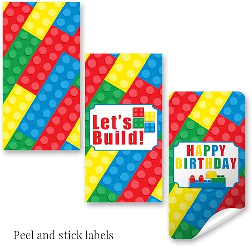 Miniatura 8 de AmandaCreation - Bloques de construcción para cumpleaños, mini barra de chocolate para niños, 45 etiquetas envolventes de 1.4 x 2.6 pulgadas,
