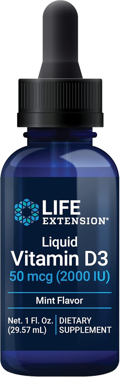 Life Extension Liquid Vitamin D3 (Mint), 50 mcg (2000 IU), Immune System Support, Bone Health, Whole-Body Health, Tasty Peppermint Flavor, Gluten Free, Non-GMO, 29.57 ml Life Extension Liquid Vitamin D3 (Mint), 50 mcg (2000 IU), Immune System Support, Bone Health, Whole-Body Health, Tasty Peppermint Flavor, Gluten Free, Non-GMO, 29.57 ml