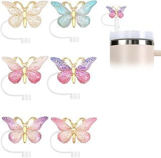 Silicone Straw Topper for Stanley 30&40 Oz,Shiny Butterfly, Rose, Heart Straw Cover Cap,Splash Proof Straw Topper,Reusable Straw Cap Cover,10mm Drinking Straw Tip Covers for Stanley (H)