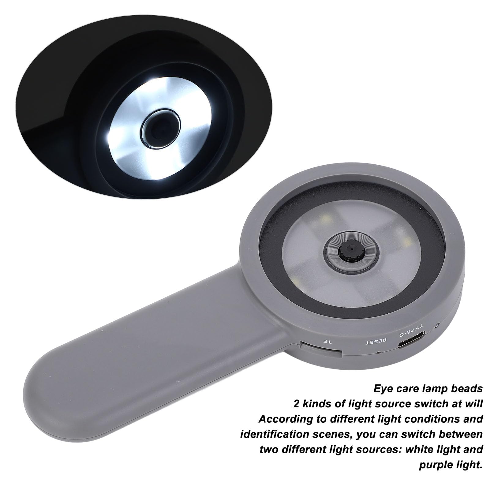 Lupa Recargable con 8 Luces LED, Lente de Aumento Iluminada, Grande, Liviana, de Mano, Opciones de Iluminación Dual, Soporte en Varios Idiomas, Se Conecta a la Computadora