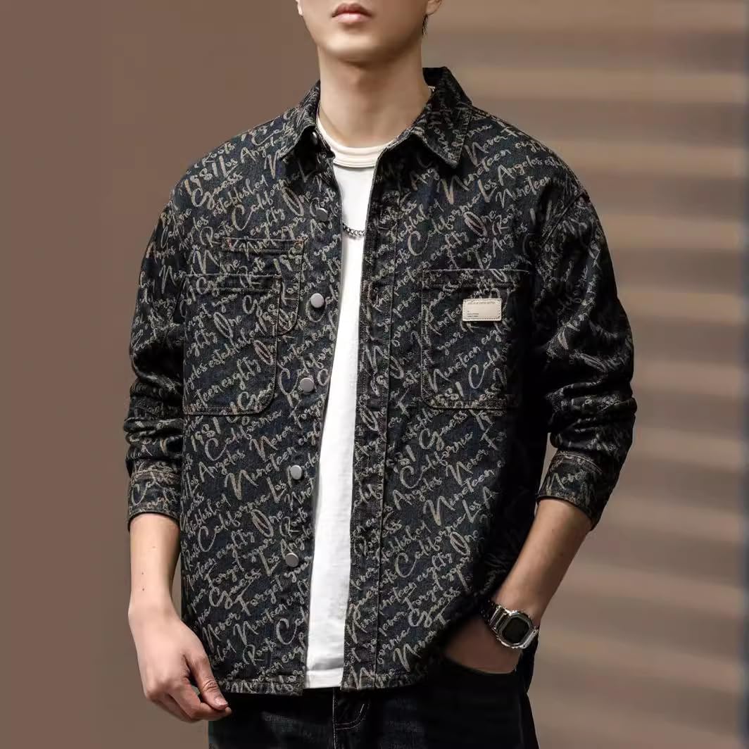Men's Denim Shirt for Spring and Autumn, Vintage Casual Shirt Jacket for Men