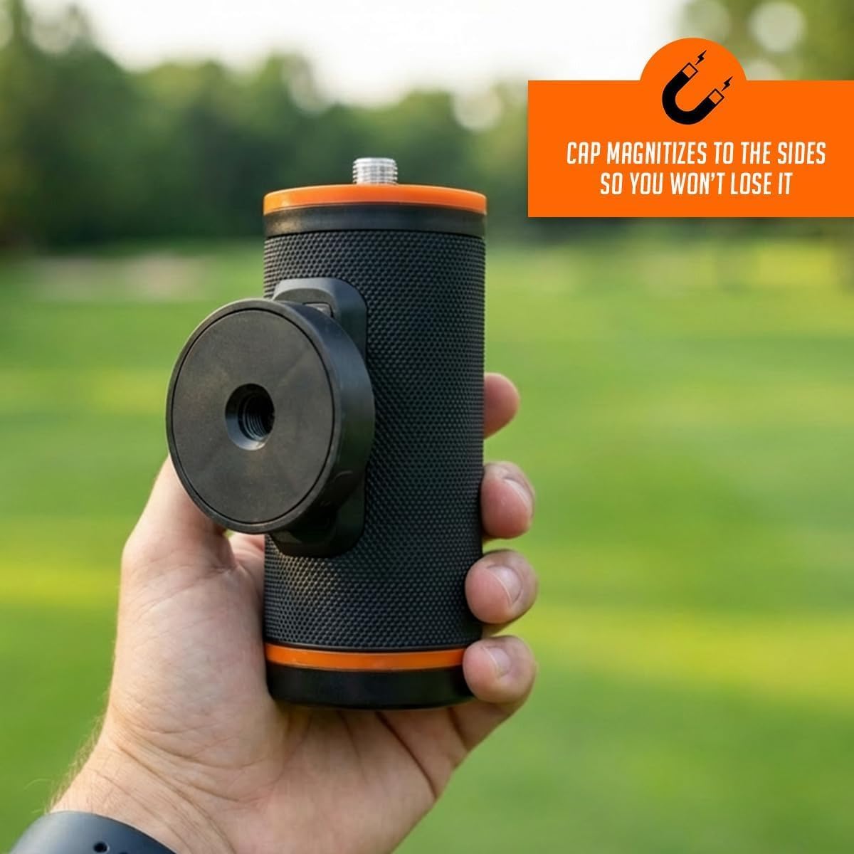 Speaker Flask, Golf Speaker Style Magnetic Flask, 14 oz Stainless Steel Liner, Strong Cart Magnet Leak-Resistant Lid with Magnetic Hold, Funnel Included, Golf Gift for Men