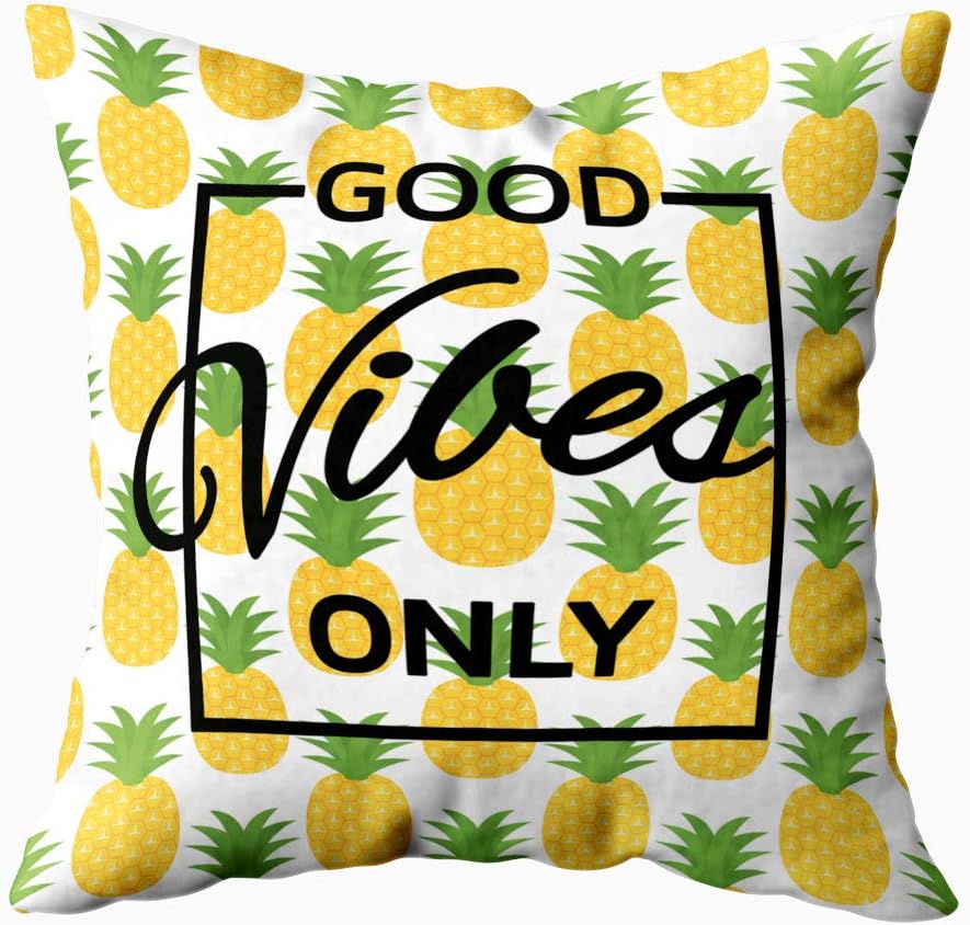 Mrcrypos Good Vibes Only Pineapple Inspirational Quote Motivational Sign Decoration Home Decorative Throw Pillow Case 18X18 Set of 2 Inch Spring Summer Yellow Cushion Cover for Sofa Bedroom