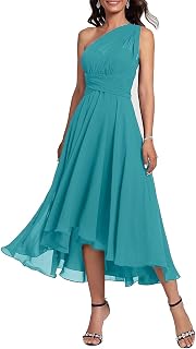 Women's One Shoulder Chiffon Bridesmaid Dresses High Low Convertible Wedding Guest Dress