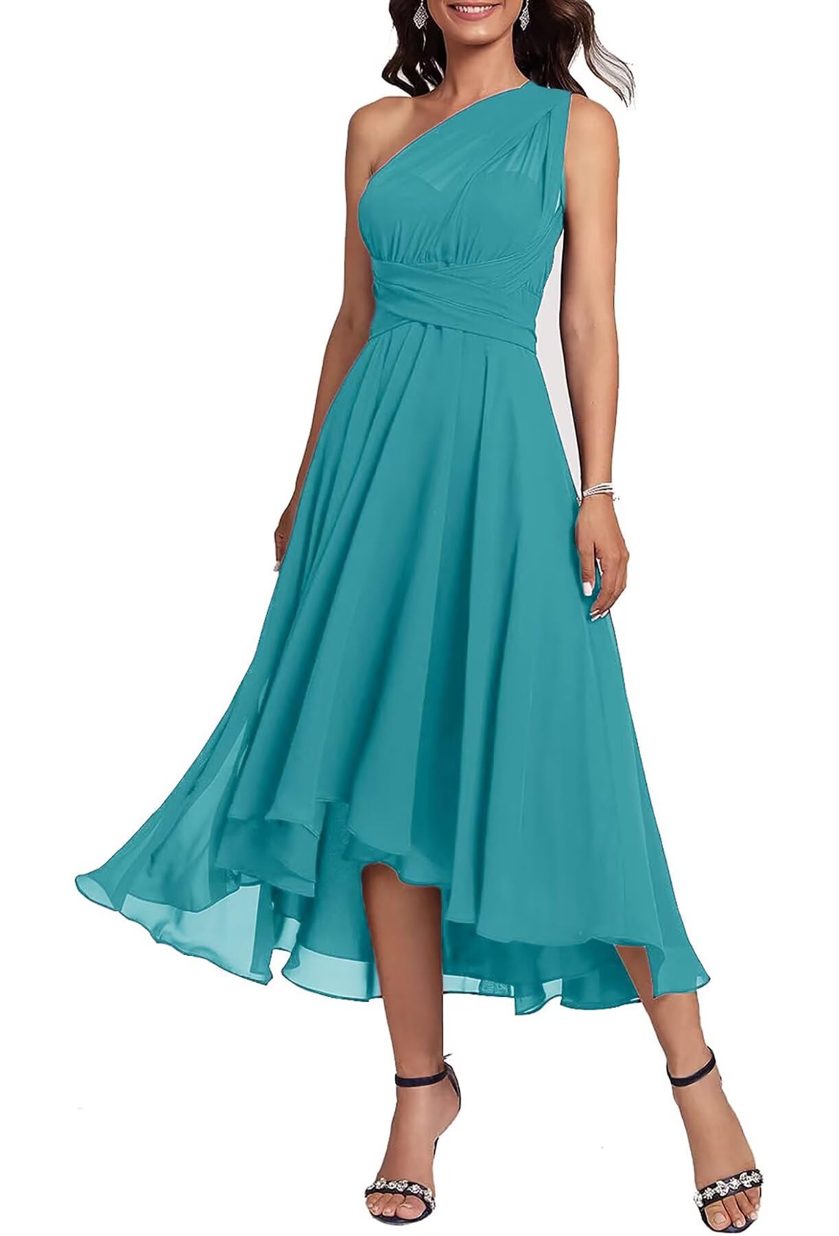 ARYIKEOL Women's One Shoulder Chiffon Bridesmaid Dresses High Low Convertible Wedding Guest Dress