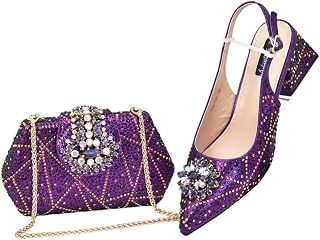 Women Wedding Shoes and Bag Pointed Toe with Rhinestone Nigerian Shoes and Bags Matching Set