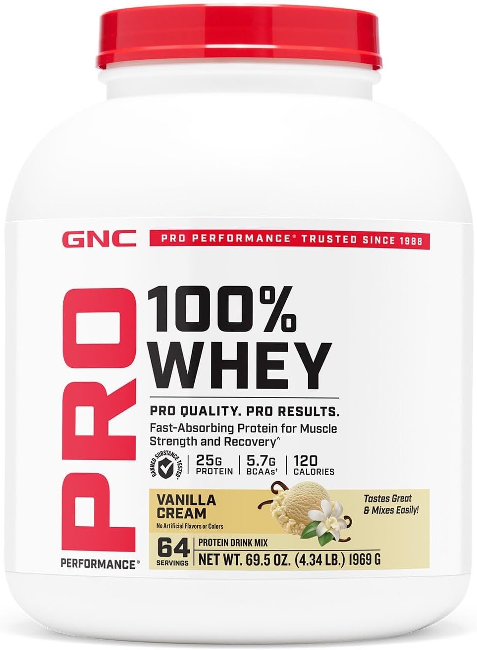 GNC Pro Performance 100% Whey 2.0 - Vanilla Cream (64 Servings)