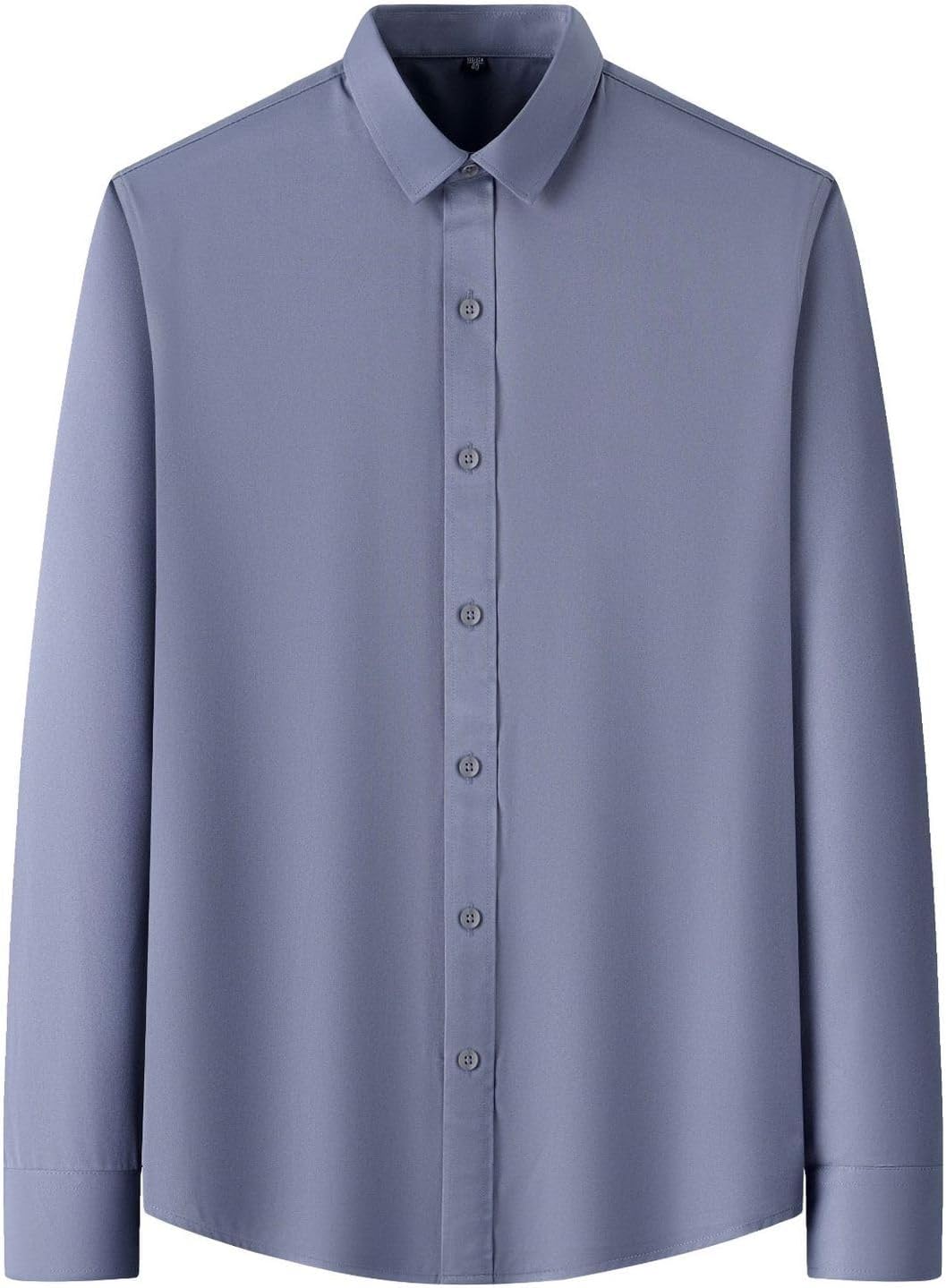 Men's Business Square-Neck Stretch Shirt Slim-fit Long-Sleeved Workwear Shirt Breathable Versatile Sweat-Wicking Shirt(Gray,XX-Large)