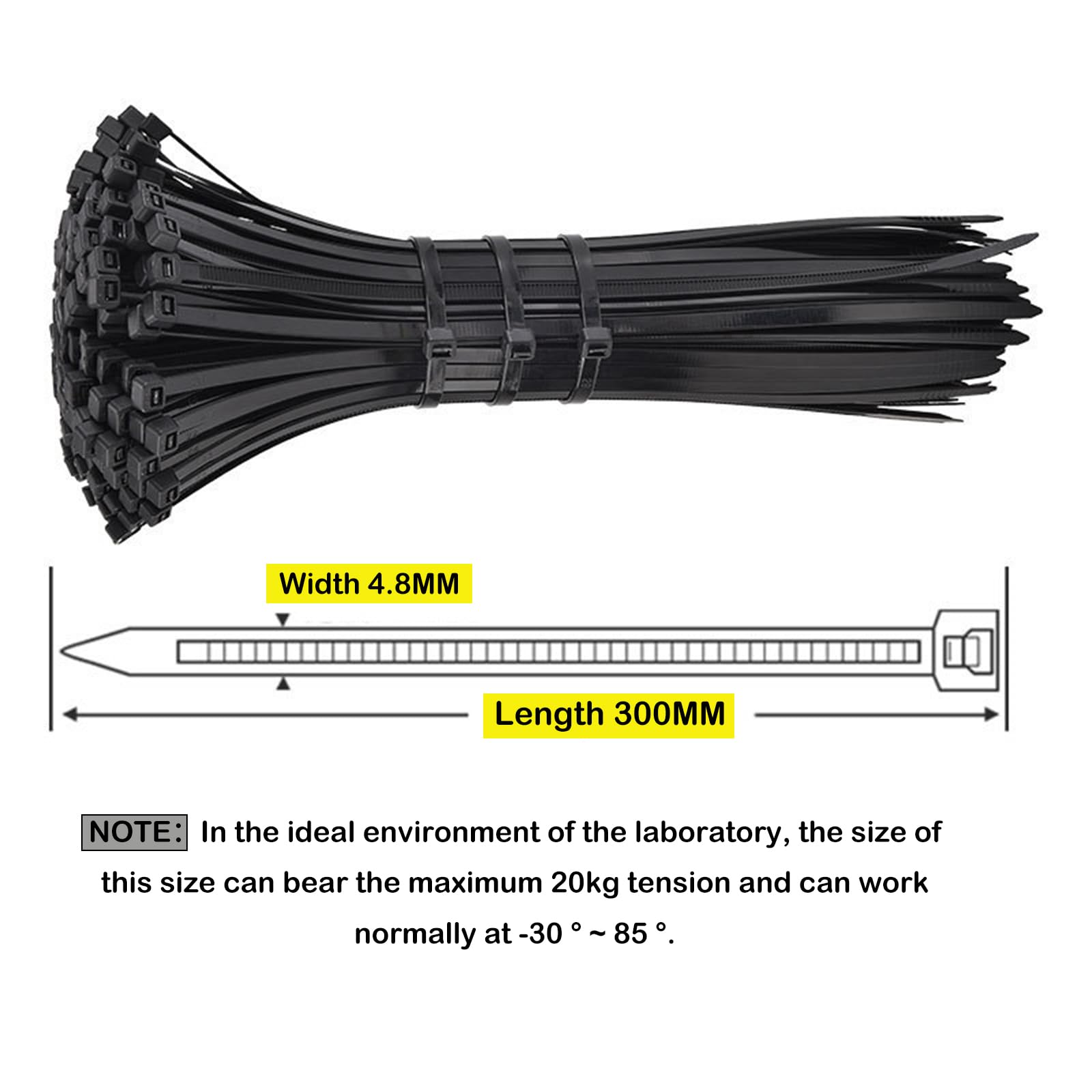 100 Piezas Bridas Plastico, Oboteny Bridas Negras 300mm X 4.8mm, Alta Temperatura Y Resistencia A Los Rayos UV Diseño Autoblocante