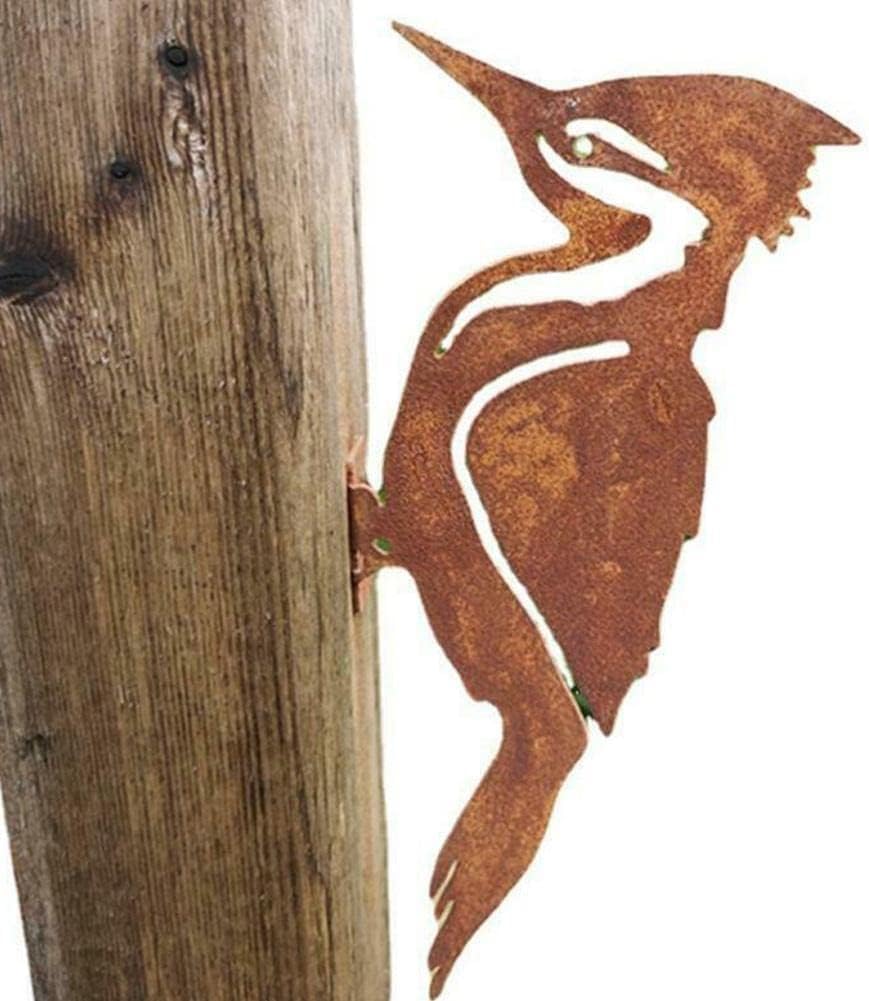 Mioaoa Rusty Metal Bird Silhouettes Garden Fence Decor Woodpecker Gardening Country Metal Bird Robin Yard Art Decoration Steel Outdoor Decor Sculptures and Statues