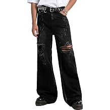 COOLMONAR Mens Baggy Jeans Ripped Black Wide Leg Distressed Destroyed Jean Denim Pants