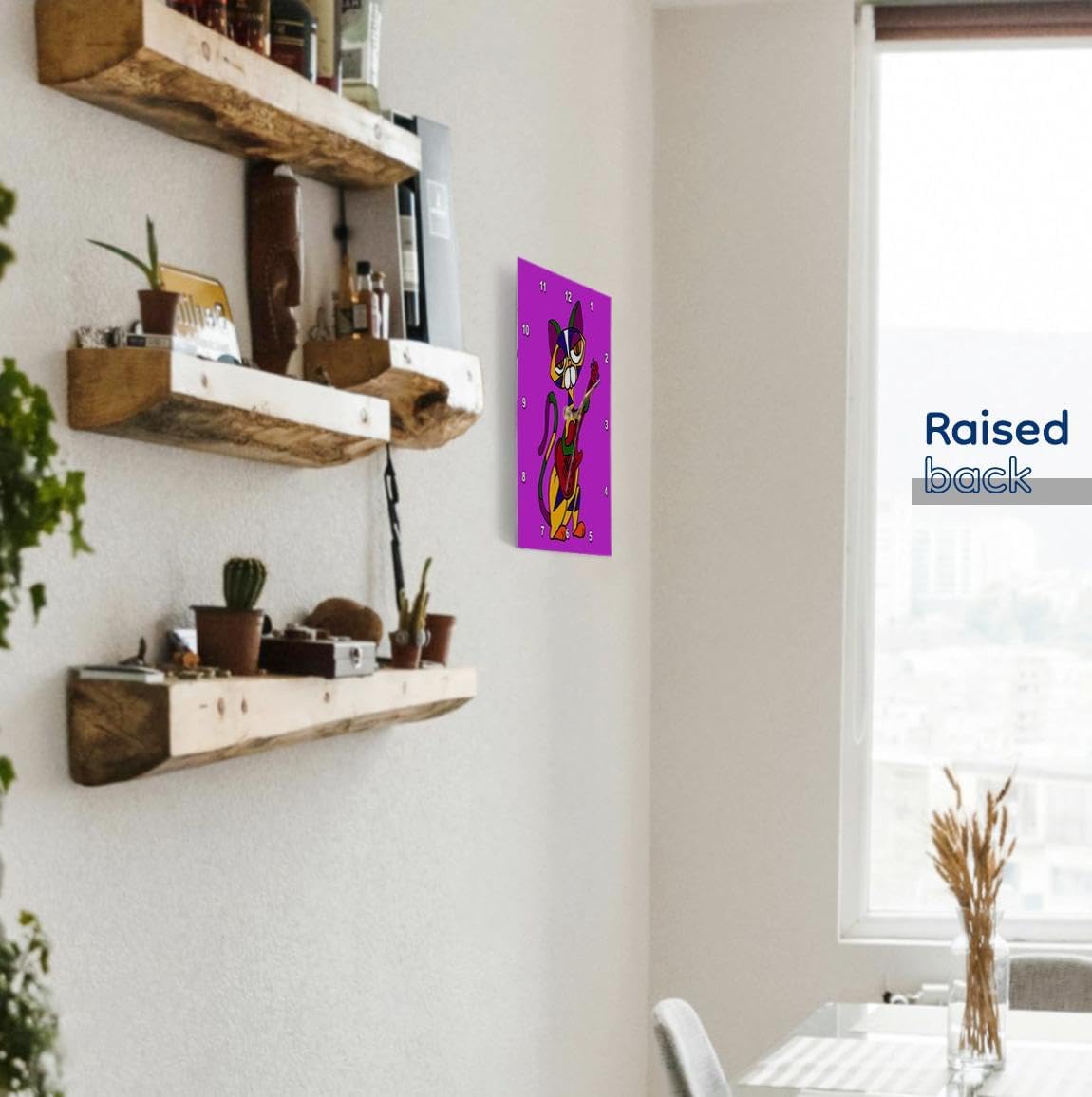 3dRose DPP_200563_3 Funny Psychedelic Cat Playing Red Electric Guitar Art Wall Clock, 15 by 15-Inch