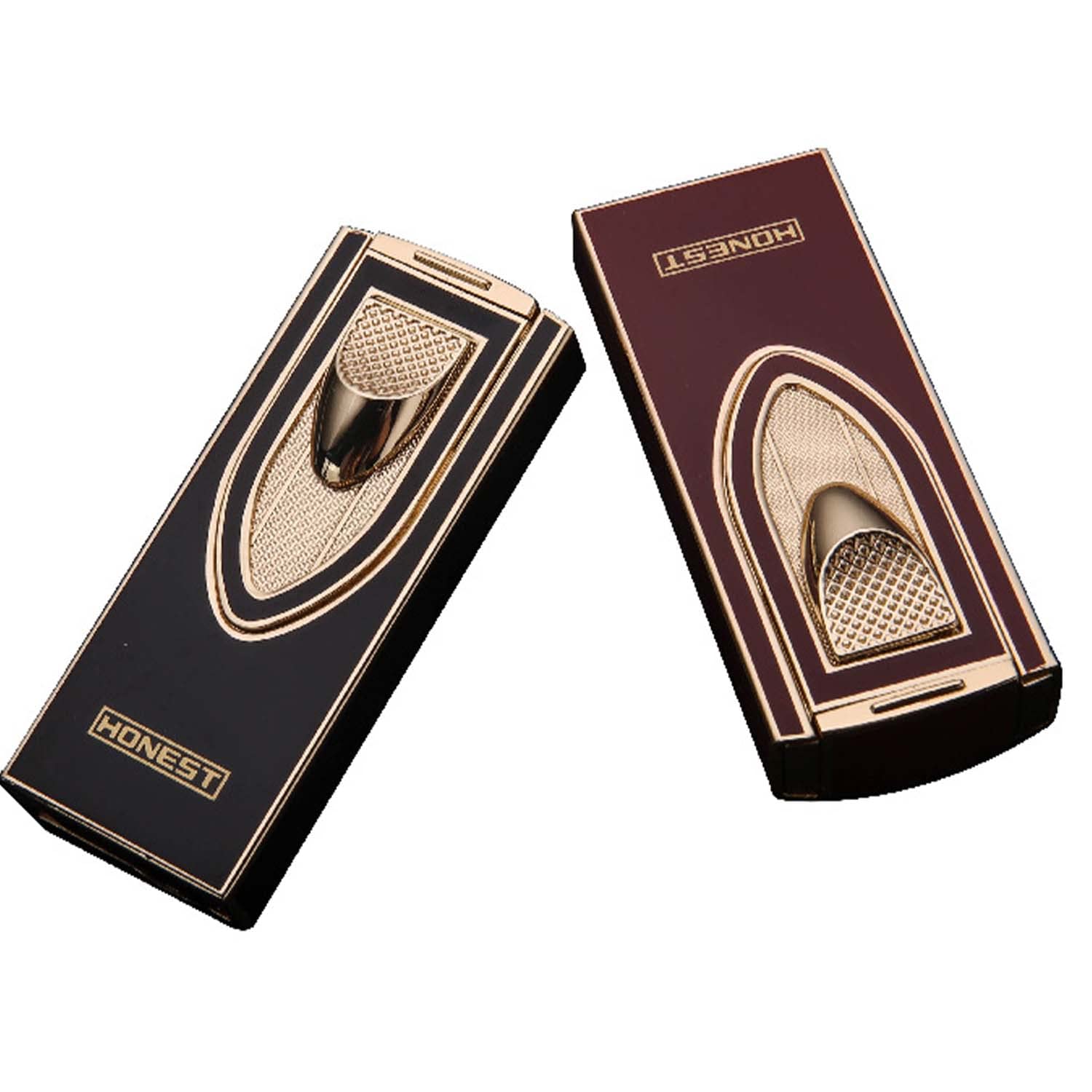 2PCS Briquet Cigare Flamme Bleue à Double Jet avec Fenêtre de Carburant Visible Cigare Punch Idée Cadeau Amoureux Clients Amis