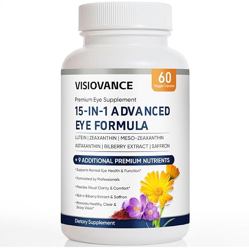 VisioVance 15 in 1 Advanced Eye Formula - Neurobella Eye Formula with All 3 Carotenoids, Lutein & Zeaxanthin, Bilberry Extract and Saffron, 60ct(1)
