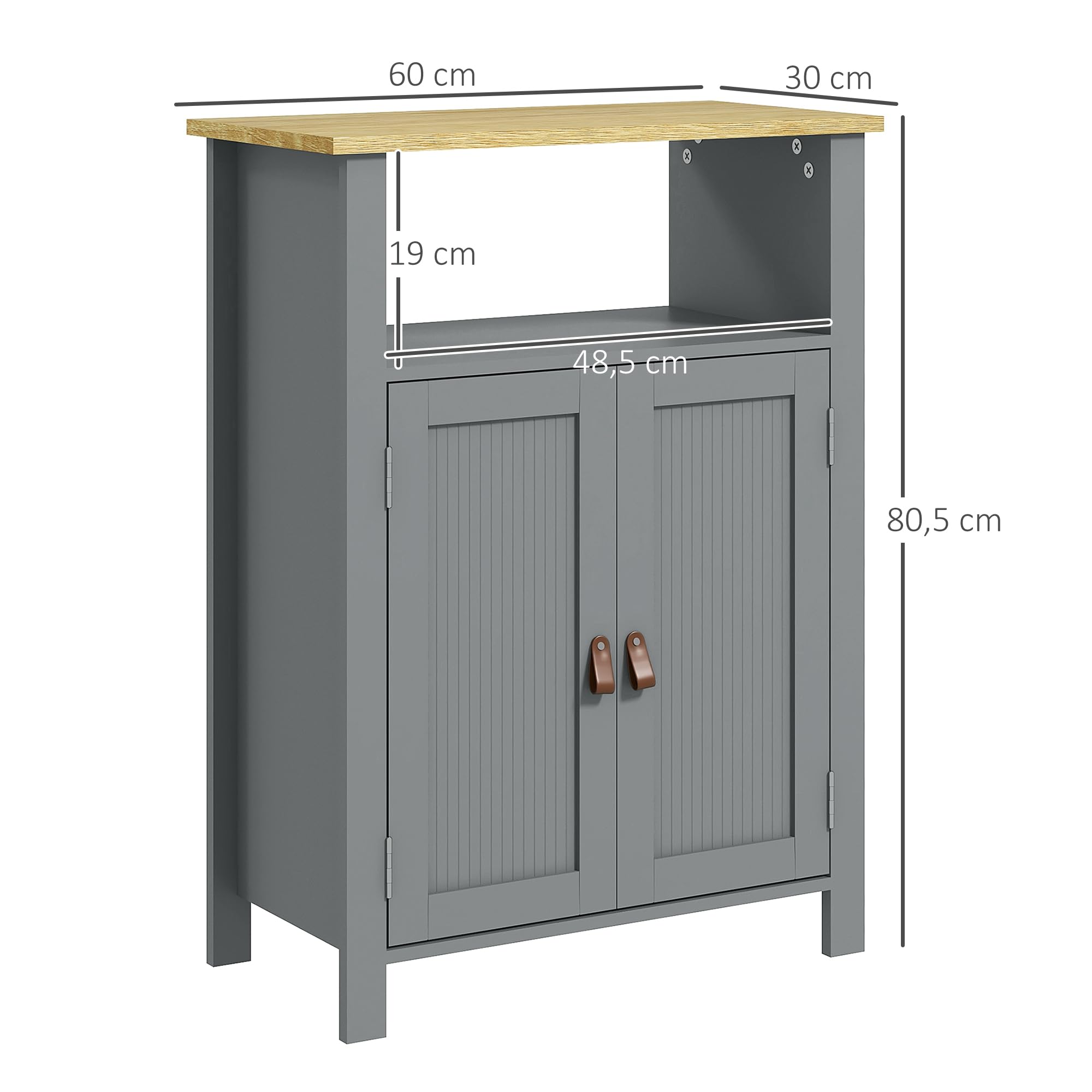 kleankin Meuble Bas de Salle de Bain Multi-Rangements, Gris et Naturel | Grande Niche, Placard Double Porte, Étagère Réglable en Hauteur