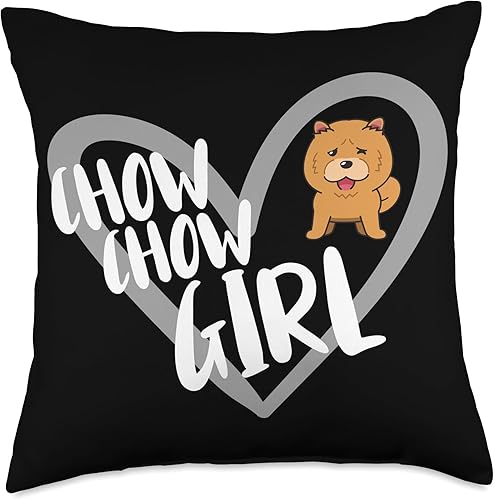 Chow Chow Lover Apparel Girl Heart Funny Chow Dog Lover Throw Pillow, 18x18, Multicolor