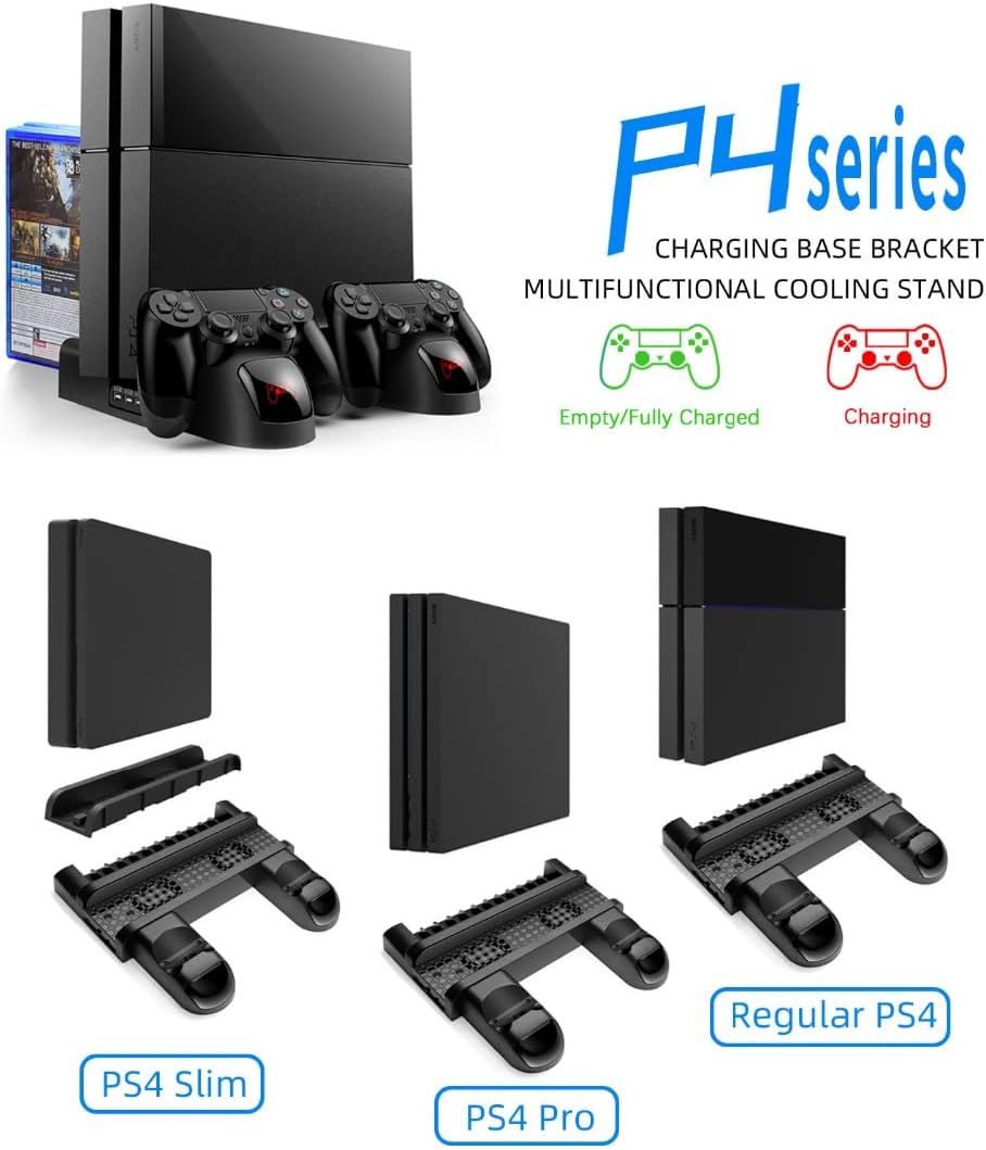 Bracket for PS4/PS4 Slim/PS4 PRO Vertical Stand with Cooling Fan Cooler Dual Controller Charger Charging Station for Sony Playstation 4