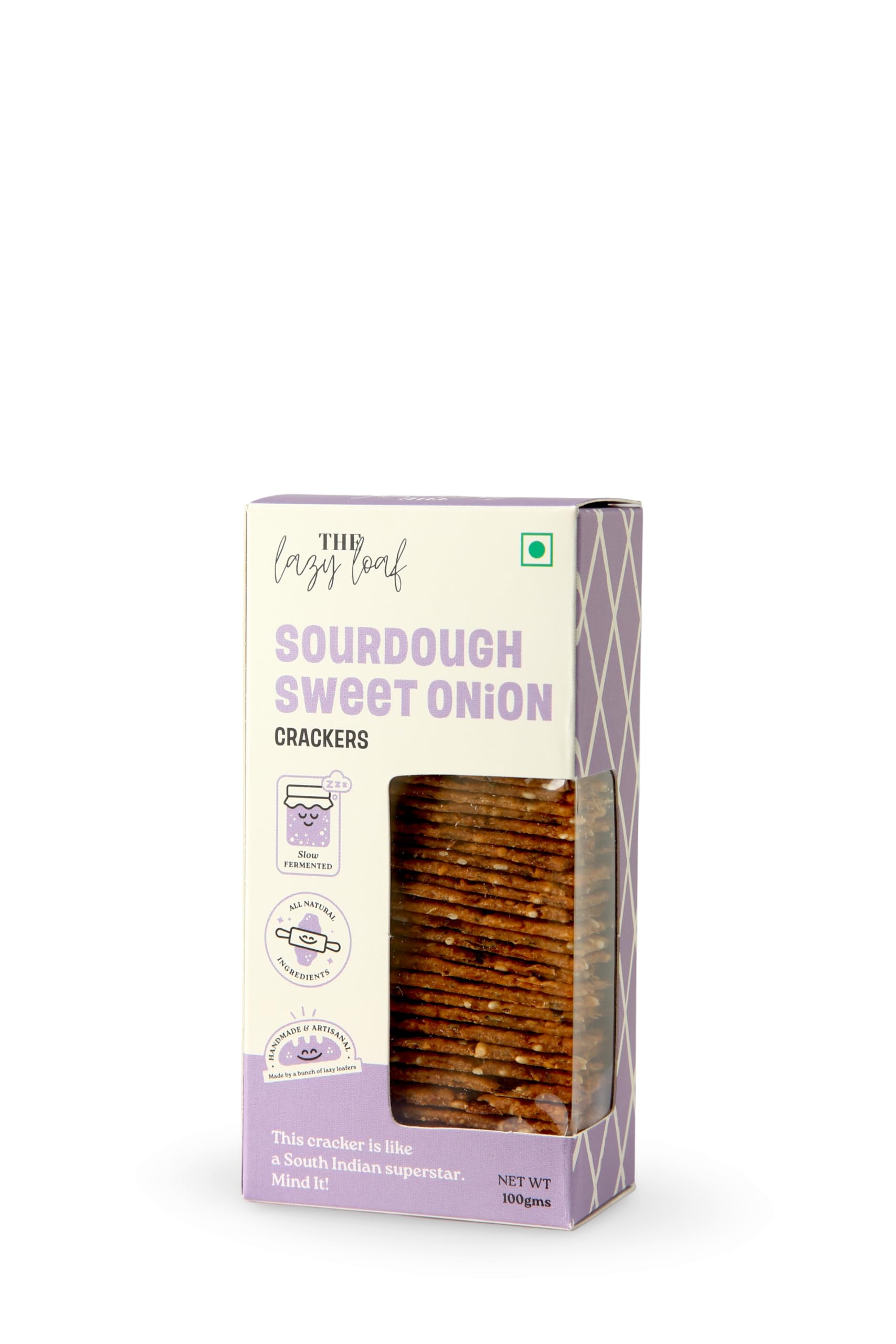 The Lazy Loaf Sourdough Sweet Onion Crackers - Artisan Baked - Crunchy and Savory Snack - Natural Ingredients - No Preservatives - 100 grm