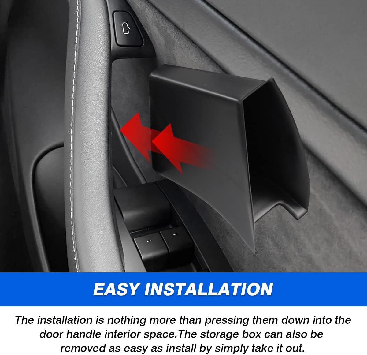 Autorder Custom Fit for Door Side Storage Box Tesla Model 3 2017-2023/ Model Y 2020-2023 Accessories Armrest Phone Container Door Organizer Handle Pocket Tray Black Set of 4