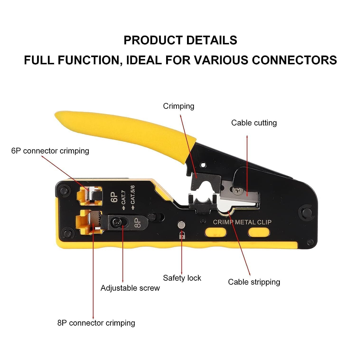 atdaraz RJ45 Crimp Tool Pass Through Crimper for RJ45 Connectors, Cat6, Cat6A, Cat5, Cat5E Connector Ethernet Crimper Tool with Mini Cable Stripper 2