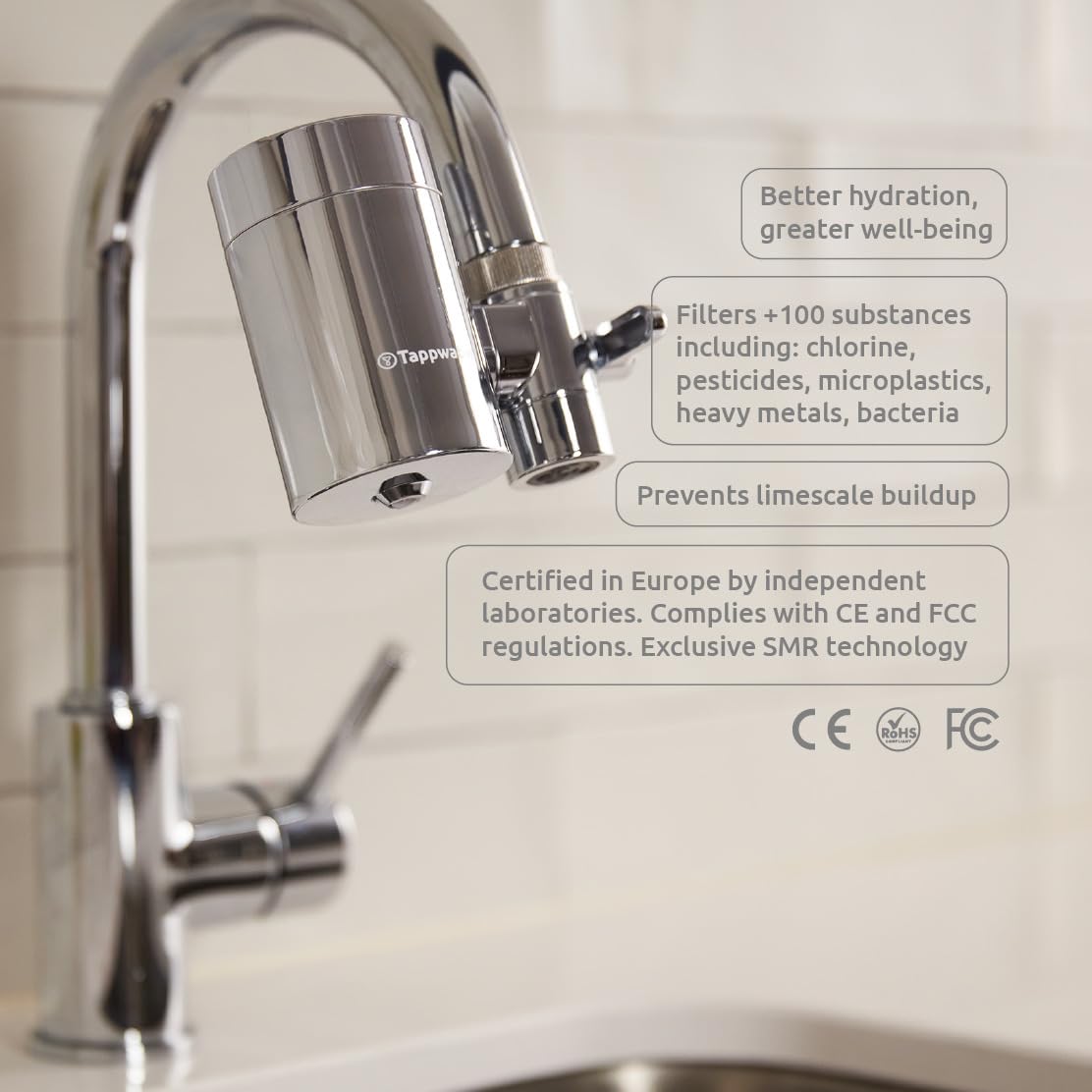 Tappwater EcoPro SMR Filtre eau robinet 6 étapes Purificateur eau technologie exclusive Pack annuel