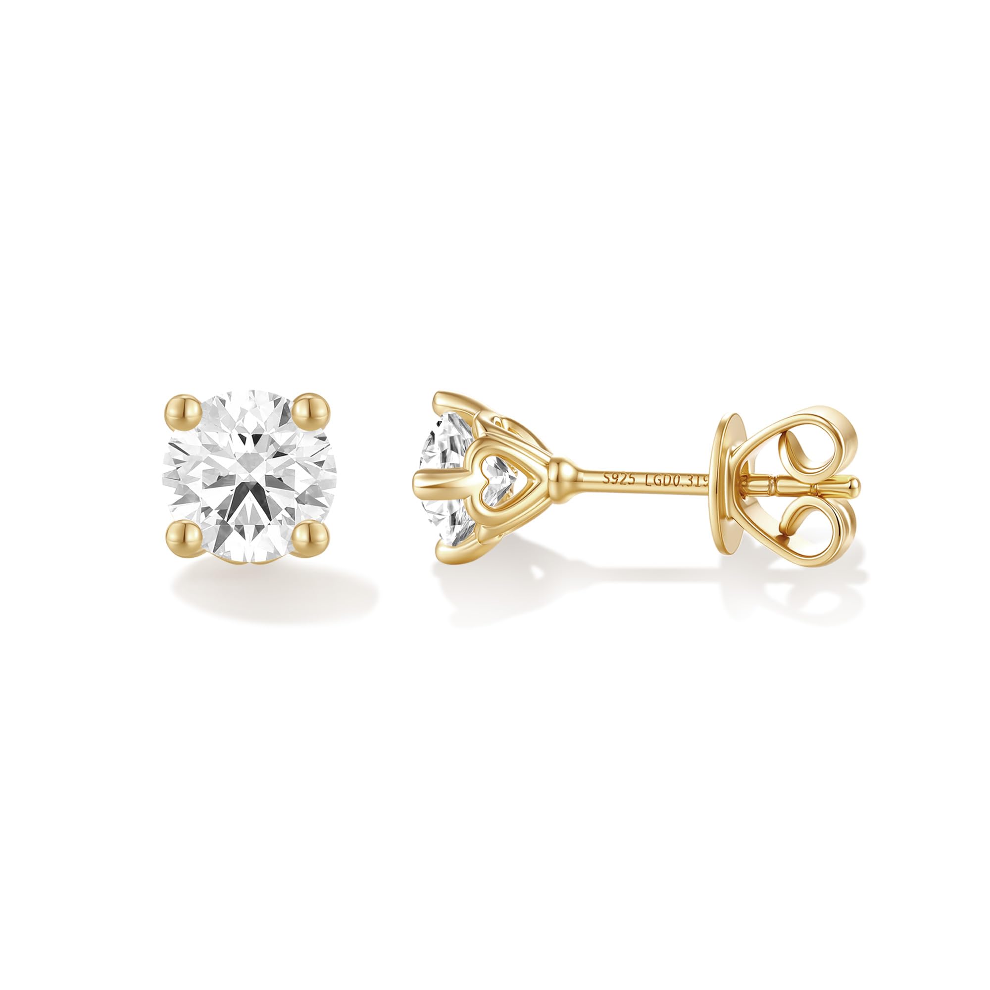 FANCIME Rund Ohrstecker mit 0.2-1 Ct Lab-Grown Diamant(Farben D-E, Reinheit VS) Vergoldet 925 Sterling Silber Ohrringe Ohrstecker Geschenke Schmuck für Damen Sie