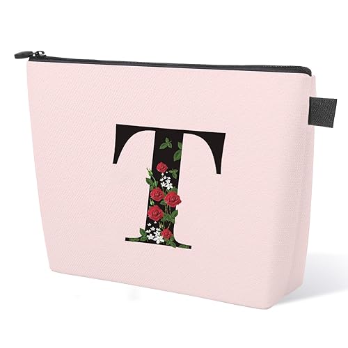 Bolsa de maquillaje personalizada, bolsa de maquillaje con letra T inicial para mujeres y niñas, regalo de Navidad, bolsa de cosméticos con