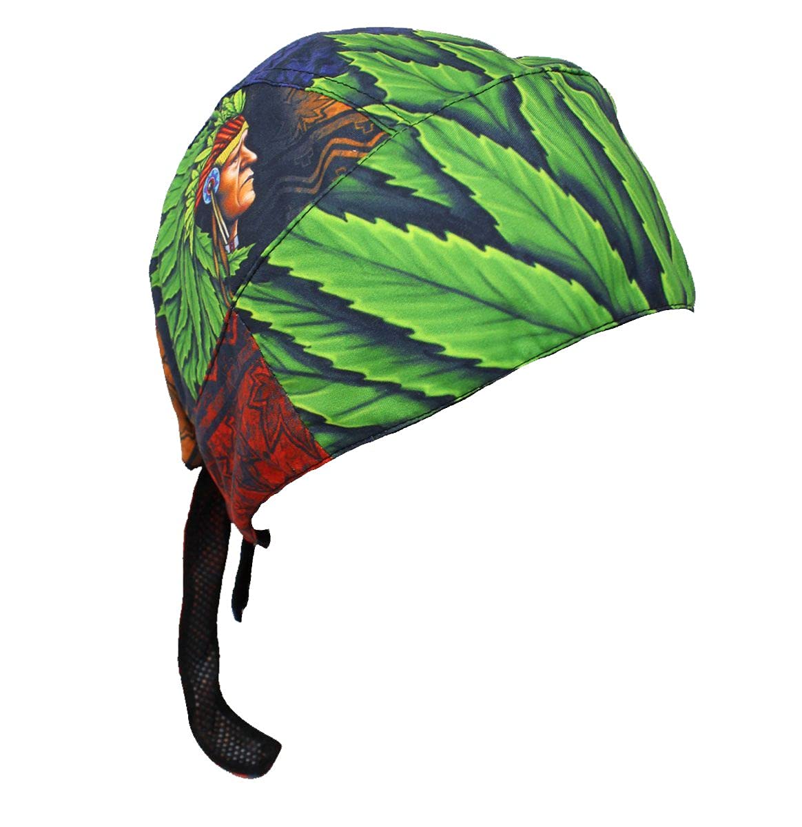 Native American Indian Chief Pot Marijuana Leaf Head Wrap Durag Doo Rag Biker Skull Cap Hat Helmet Liner