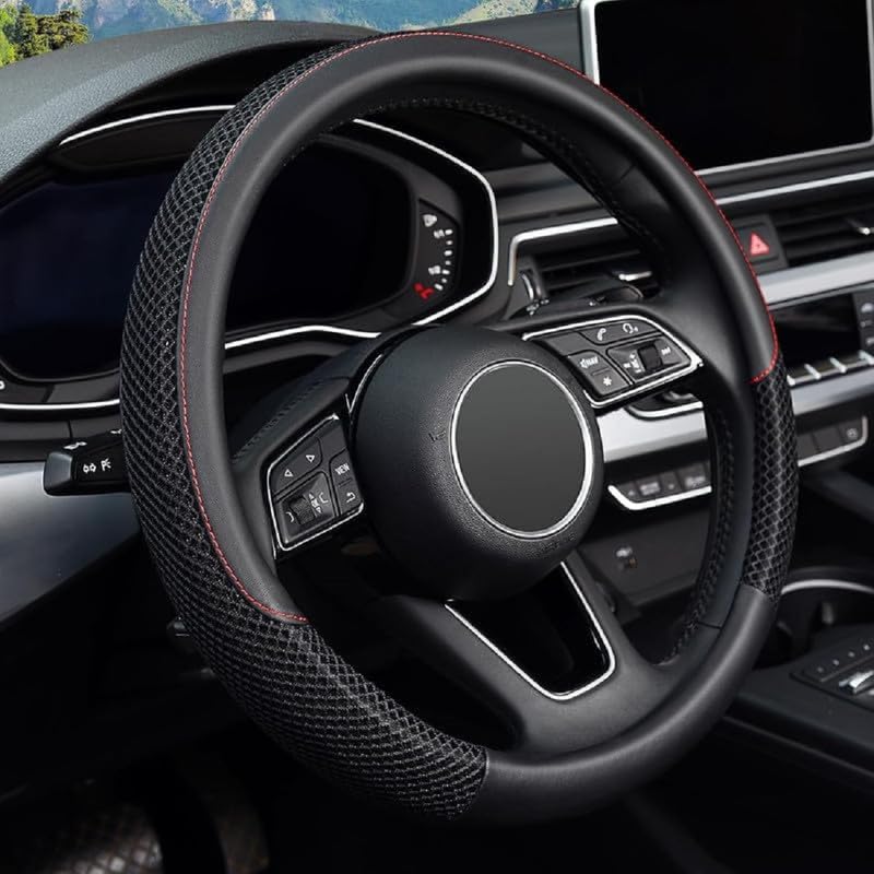 Leather Steering Wheel Cover Fit 14.5-15 Inch Anti-Slip, Breathable, Heat Resistant - Car Accessories for Cars, SUVs & Sedans - Black 113 Modal Number for Maru ti Suzki S-Cross-image-42