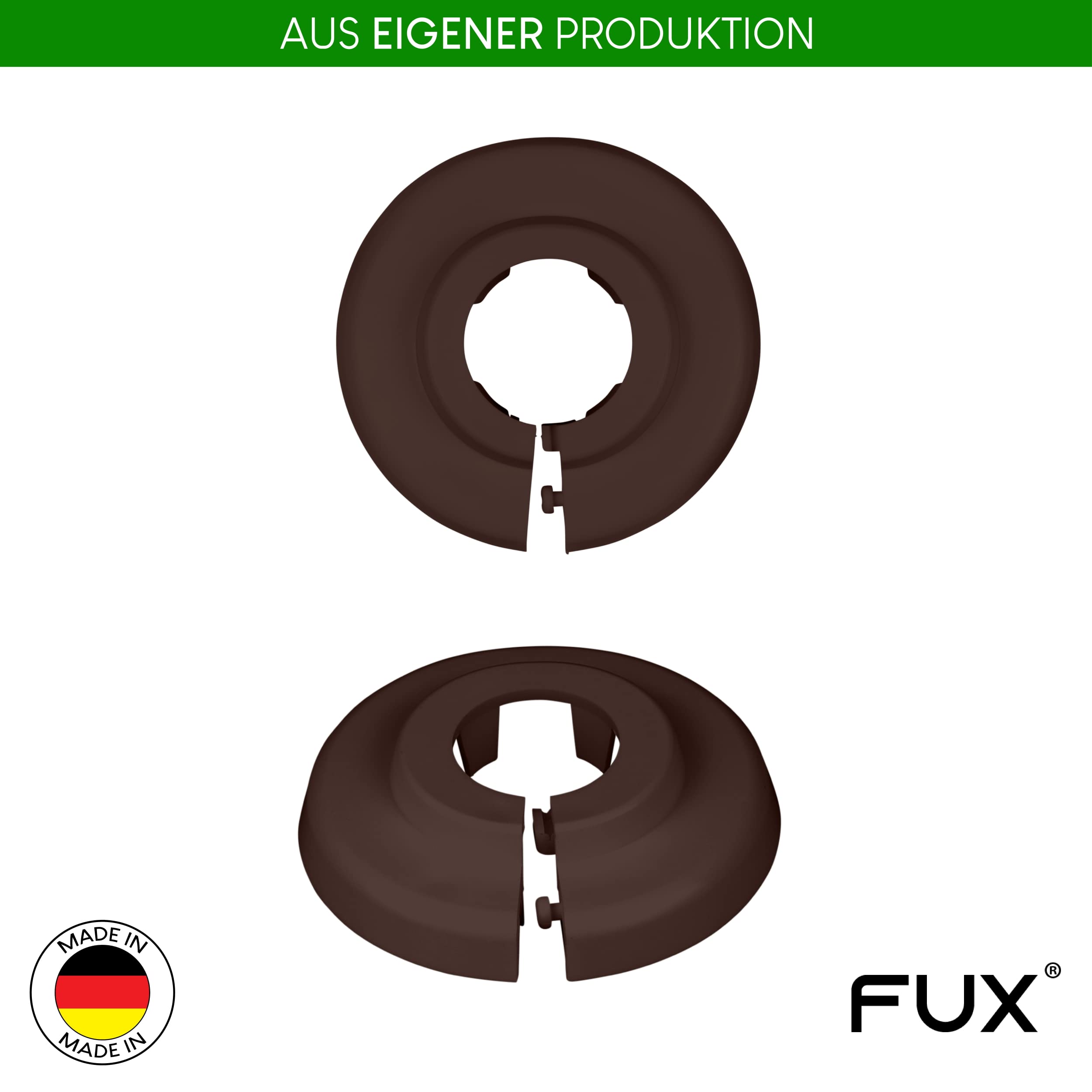 FUX 10 Radiator Pipe Covers Single Collars 18mm Brown - Heater Covers - Floor Rings, Walnut Brown (Ral 8011) - Image 2