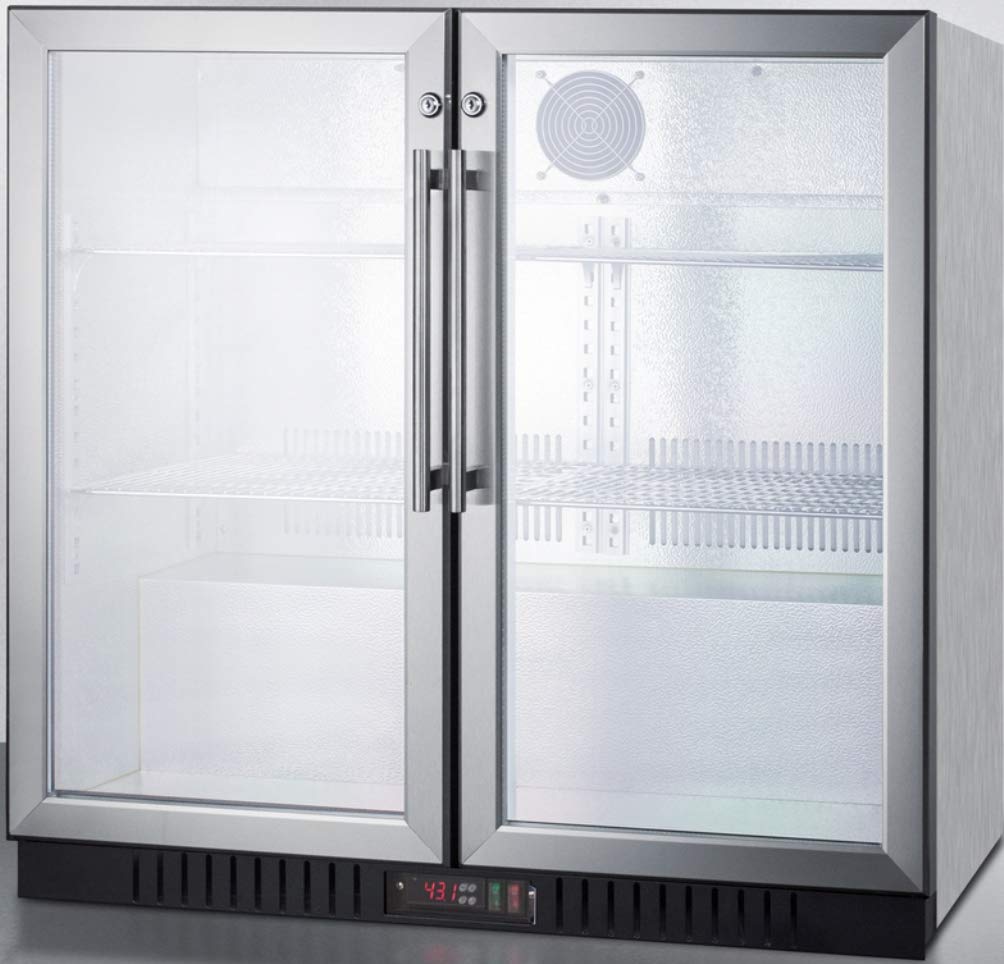 Summit 36” Beverage Center, 7.4 cu.ft. Capacity, Commercial Beverage Center, French Door, Stainless Steel & Glass- SCR7012DBCSS on Fridge.com
