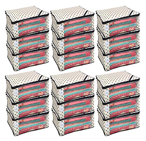 Image of Kuber Industries 18 Piece Non Woven Saree Cover Set, Ivory,CTKNEW165