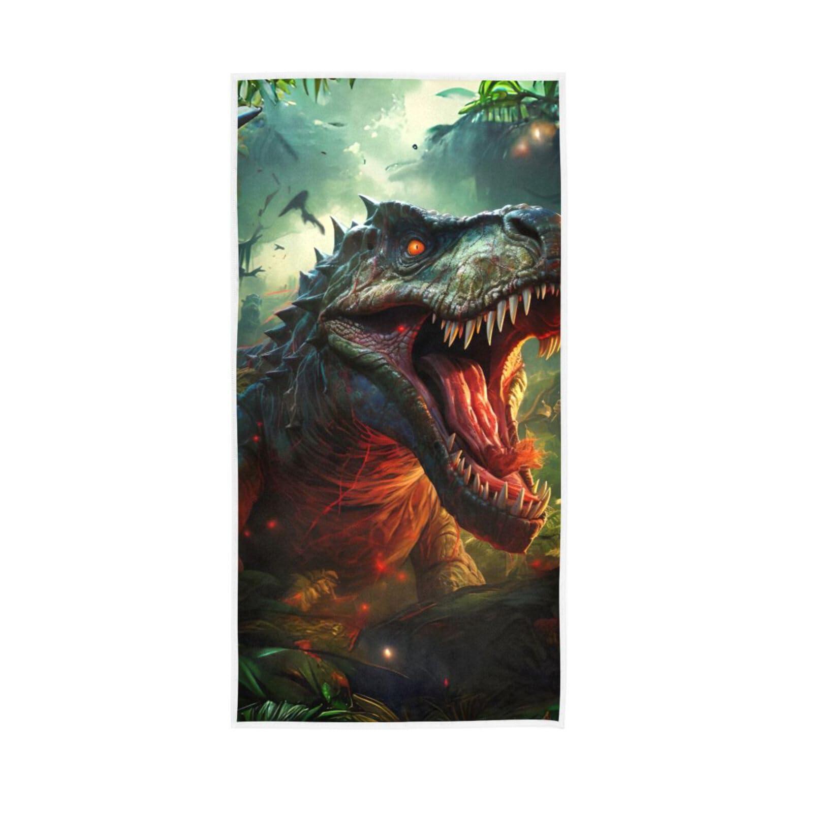HUYGD T Rex Dinosaur Roaring in Jungle Hand Towel, 15 x 30 Inches, Spa Towels for Body Hand Towels for Bathroom