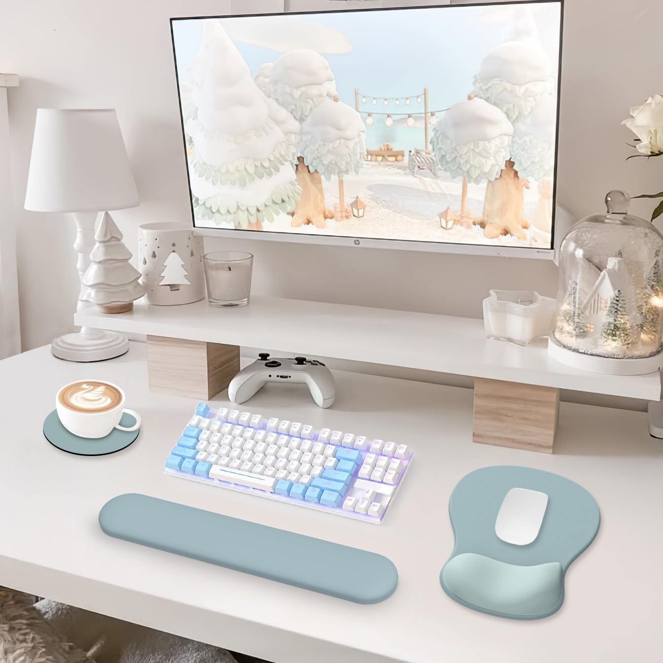 Mouse Pad and Keyboard Wrist Rest, 3-in-1 Memory Foam Ergonomic Wrist Rest for Computer Keyboard, Mousepad Set with Non-Slip PU Base for Pain Relief, Gaming, Home, Office (Azure Dream) - Image 7