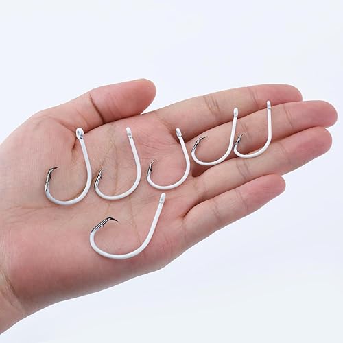 Miniatura 5 de Goture Anzuelos de pesca agudos y anzuelos circulares brillantes  Juego de anzuelos de acero de alto carbono con caja, gancho de pesca a granel para