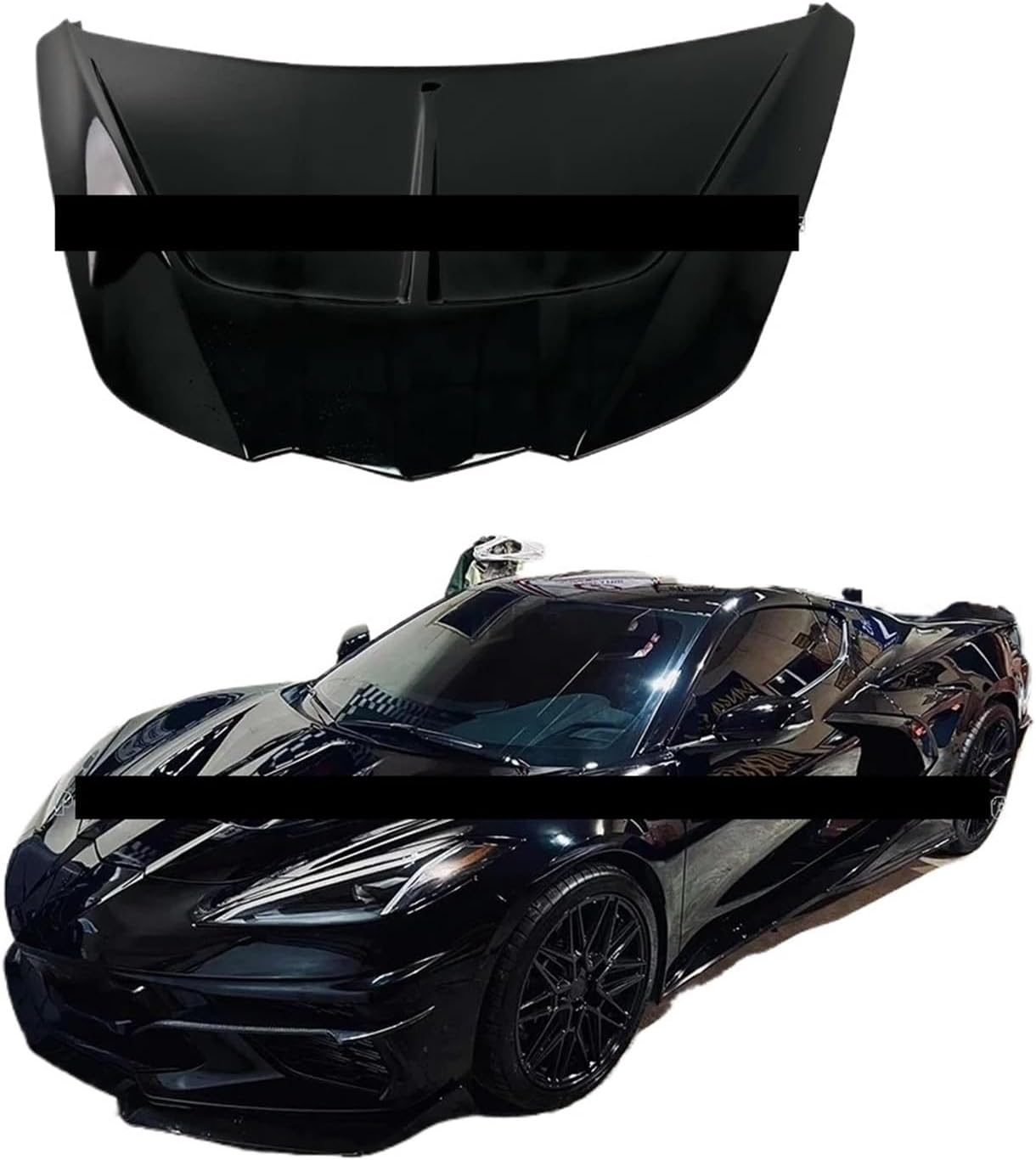 Hood Scoops for Cars， Glossy Black ST Style Front Hood Compatible for Chevrolet Corvette C8 New Carbon Fiber Fiberglass Bonnet Condition