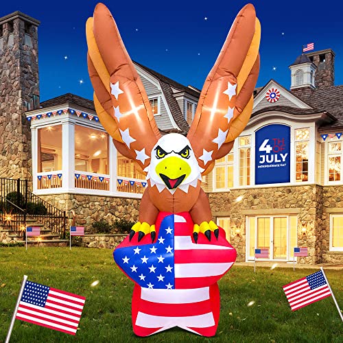 Kooy 8Ft 4Th Of July Inflatables Outdoor Decorations,Inflatable Eagle Lights,Fourth Of July Blow Up Yard Decorations,Patriotic Inflatable For Garden Lawn Indoor Independence Day Memorial Day Decor #TOP3