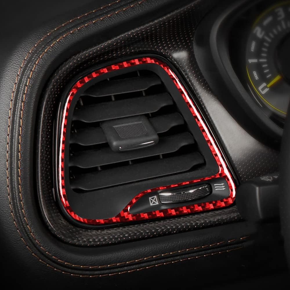 Carbon Fiber Side AC Outlet Vent Trim Sticker Decal for Dodge Challenger 2015-2021, for Dodge Challenger Accessories, Car Decorate Interior Accessories(2PCS,Red)