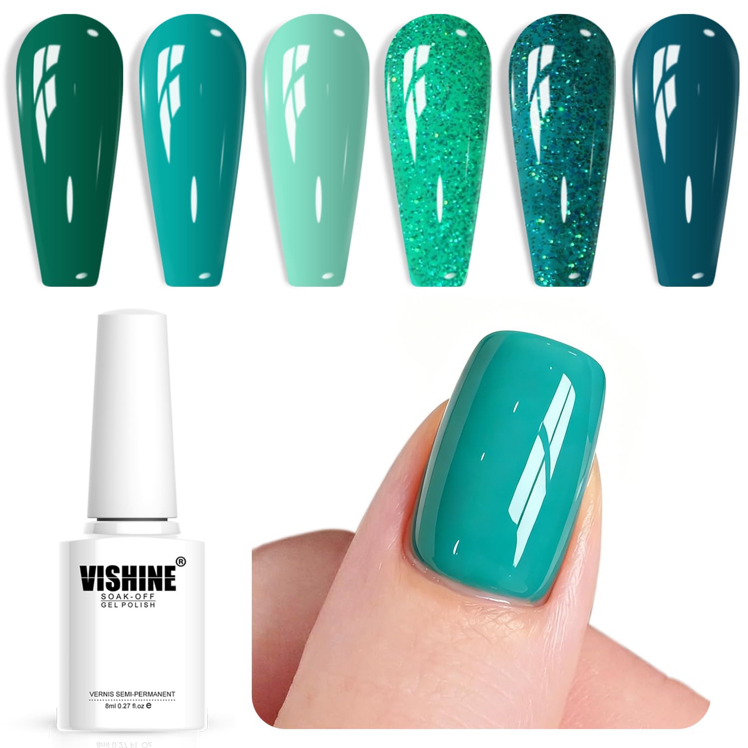 Amazon.com: Vishine Gel Polish Set Green Teal Blue Glitter Colors